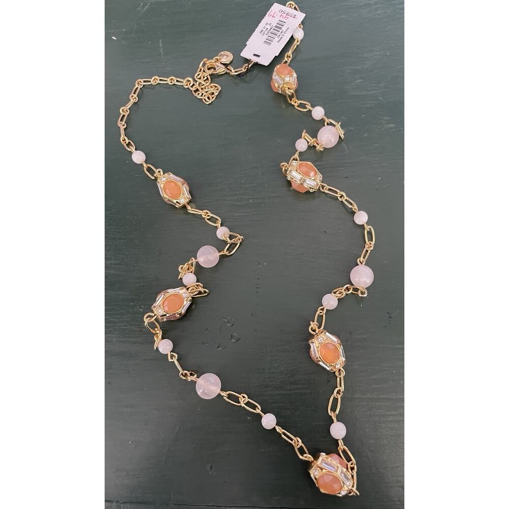 Talbots Long Orange And White Necklace Gold Tone Spring Summer Brand New